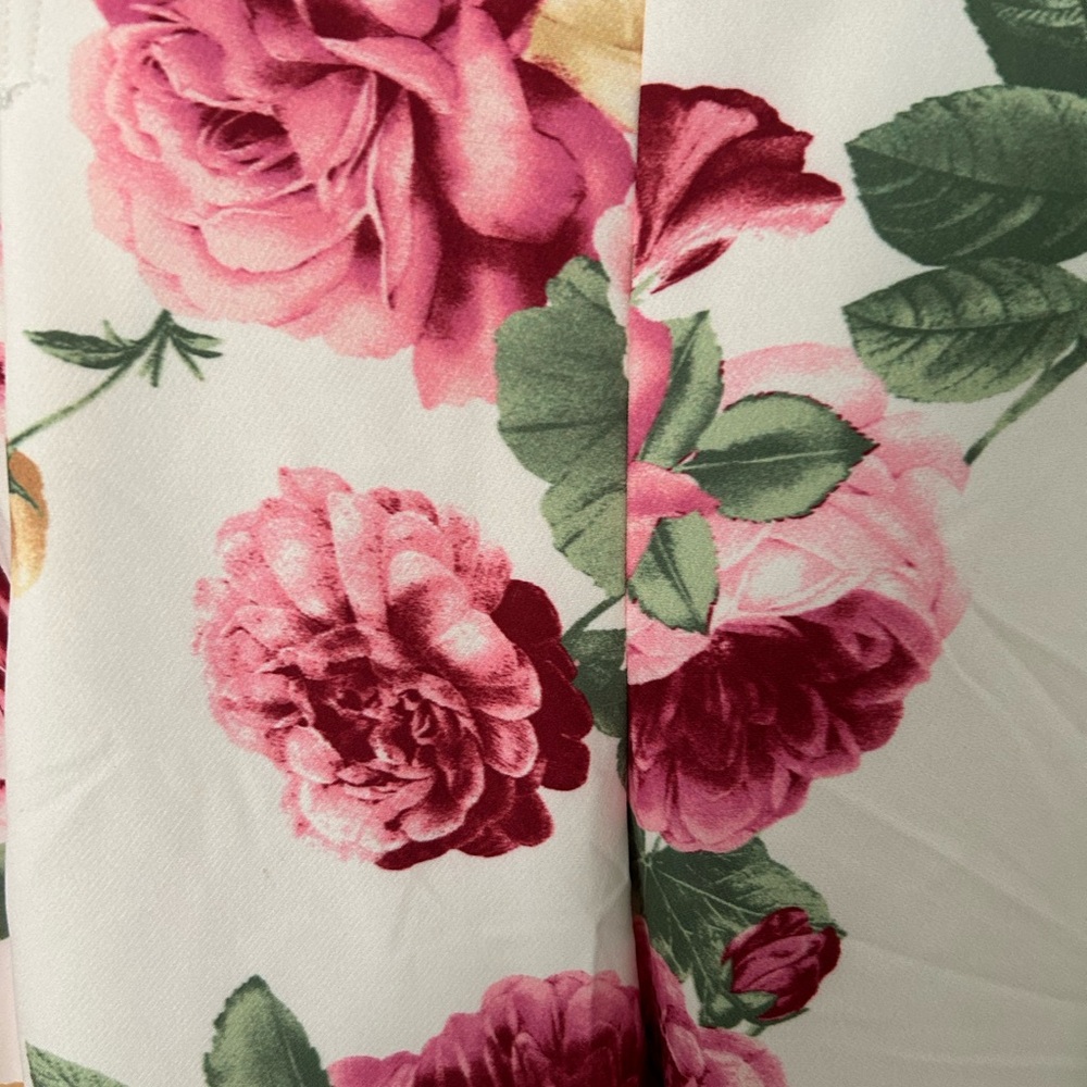 Floral Wide Leg Pants with Belt - Pink Rose Print - Picture 7 of 9